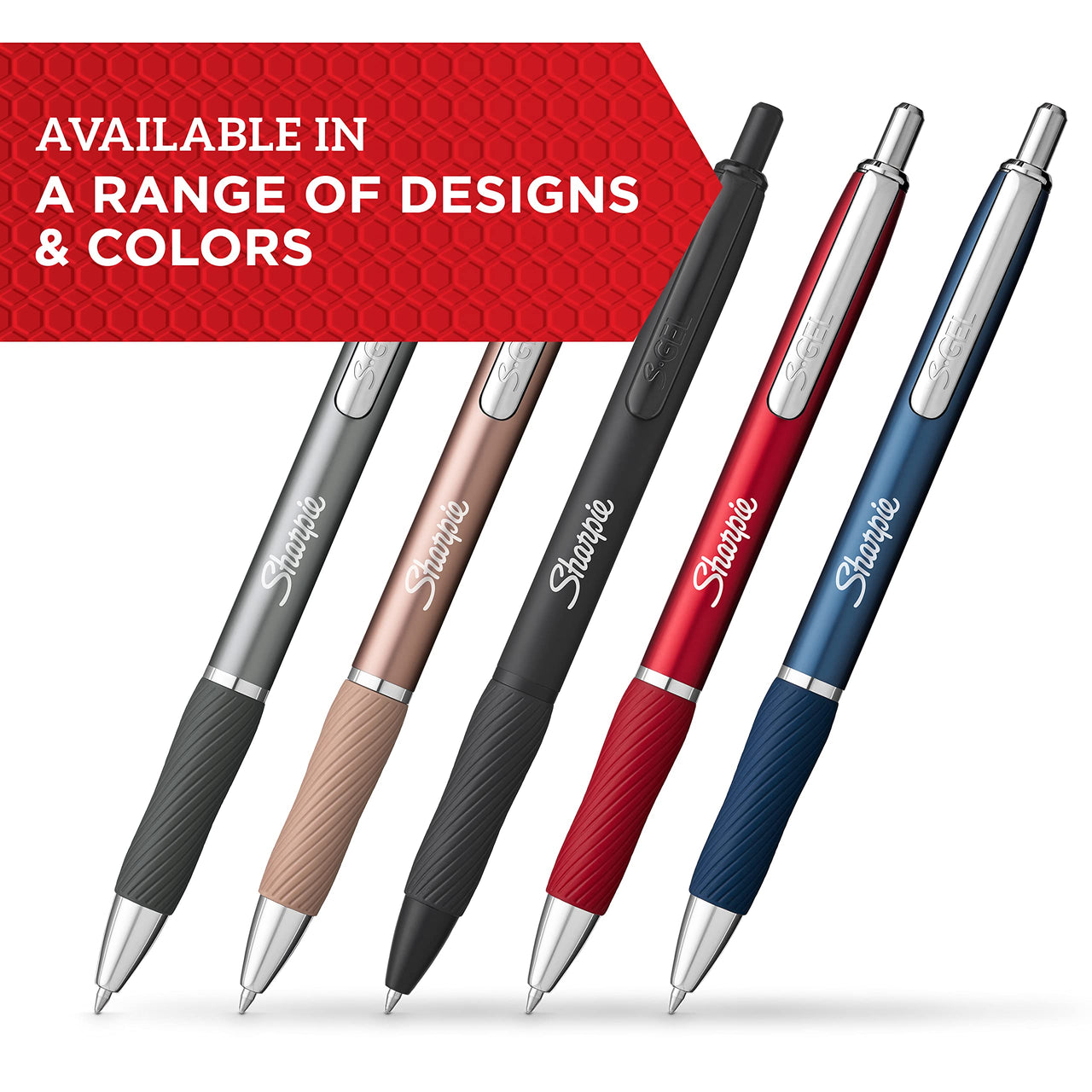 SHARPIE S-Gel, Gel Pens, Sleek Metal Barrel, Gunmetal, Medium Point (0.7mm), Black Ink, 4 Count