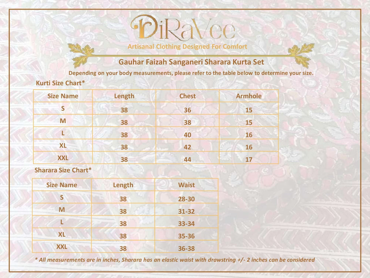 DiRaVee Girls/Women Gauhar Faizah Sanganeri Printed Sharara Kurta Set