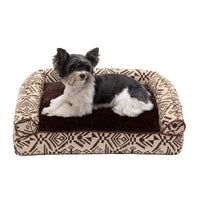 Furhaven Pillow Dog Bed for Small Dogs w/ Removable Bolsters & Washable Cover - Plush & Southwest Kilim Woven Decor Sofa - Desert Brown, Small