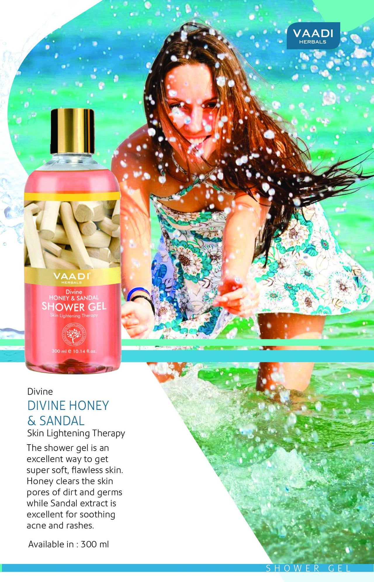 Vaadi Herbals Shower Gel, Divine Honey and Sandal, 300 ml