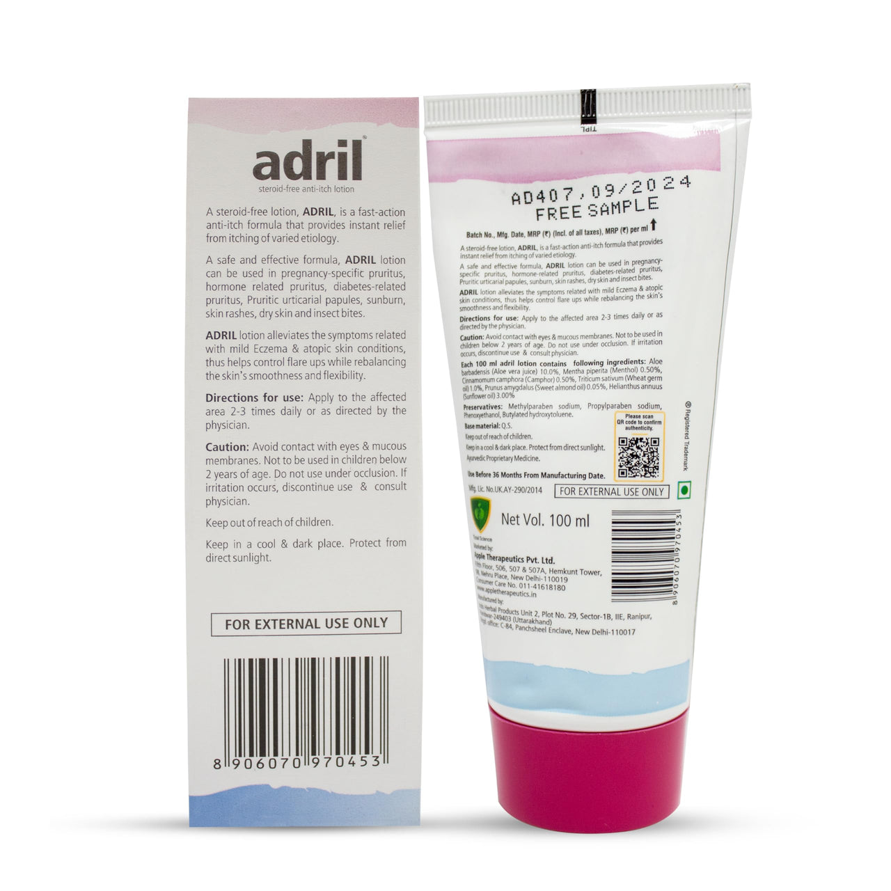 Adril Anti-Itch Lotion 100ml | Dermatologist Prescribed Lotion for Itchy Skin, Rashes, Pregnancy Itch | Natural Ingredients with Camphor, Menthol & Vitamin E | Hypoallergenic, Non-Greasy Lotion