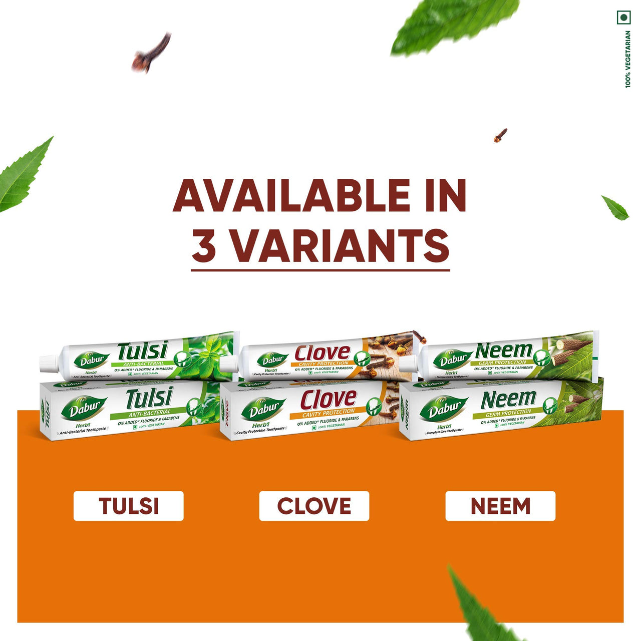 Dabur Herb'l Clove 300g (200g + 100g) - Cavity Protection Toothpaste with No added Fluoride and Parabens