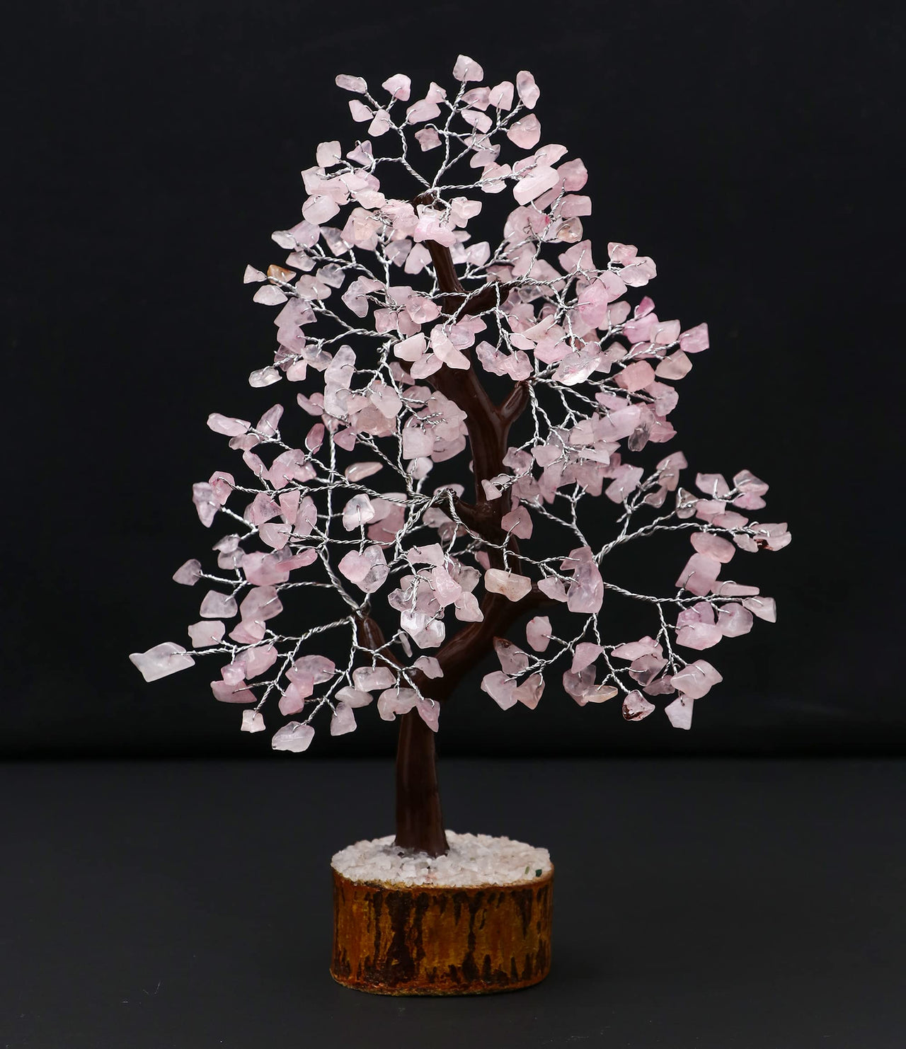 Rose Quartz Crystal Tree of Life - Chakra Tree for Positive Energy, Feng Shui Decor - Handmade Gemstone Tree, Good Luck Money Tree Bonsai, Pink Healing Crystals - Meditation Stones, Spiritual Gift Rose Quartz (Silver Wire)