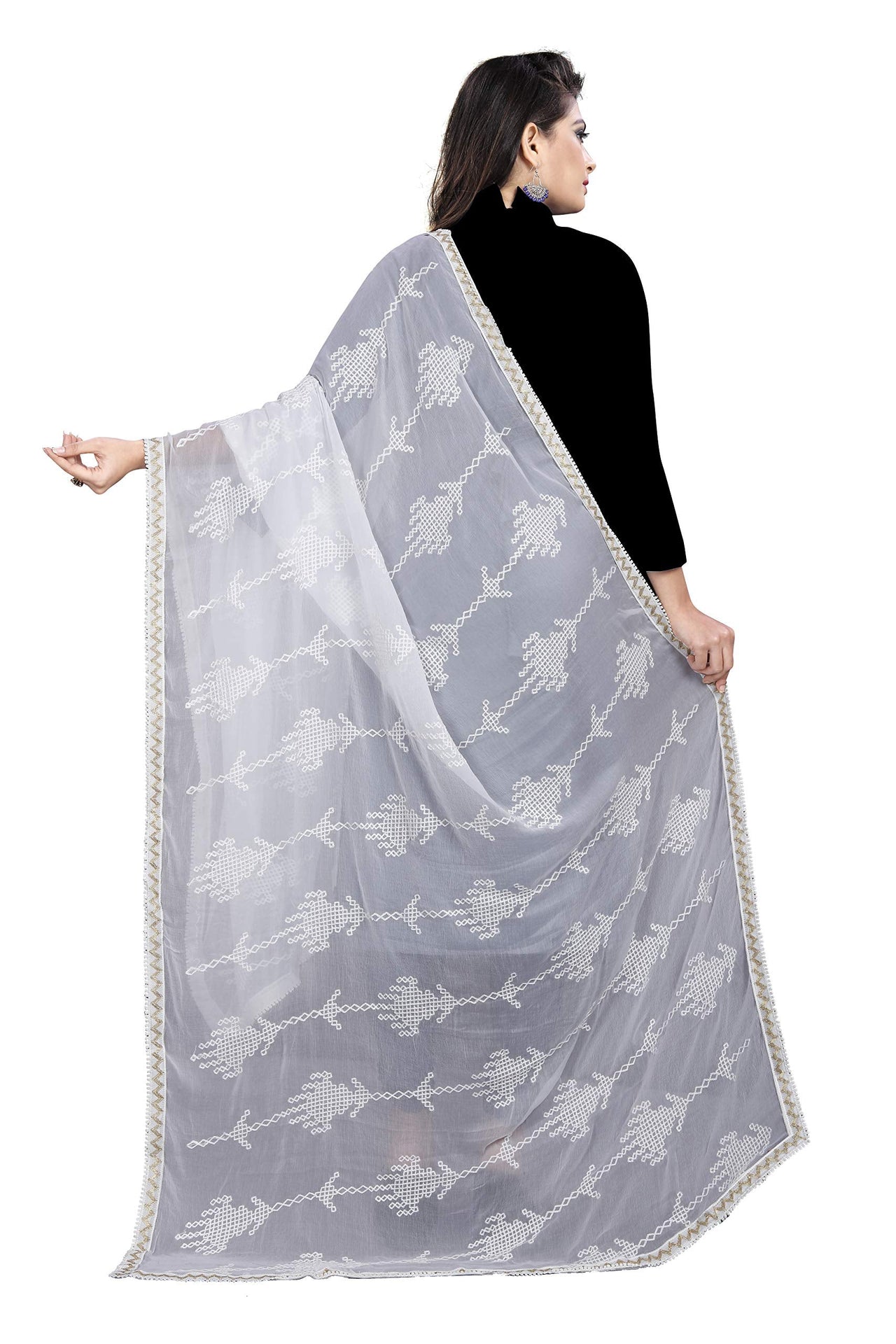 AKSHAR LLC Women's  Designer Pure Chiffon Dupatta with Pure Cotton Thread Embroidery Work