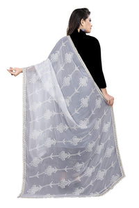 AKSHAR LLC Women's  Designer Pure Chiffon Dupatta with Pure Cotton Thread Embroidery Work