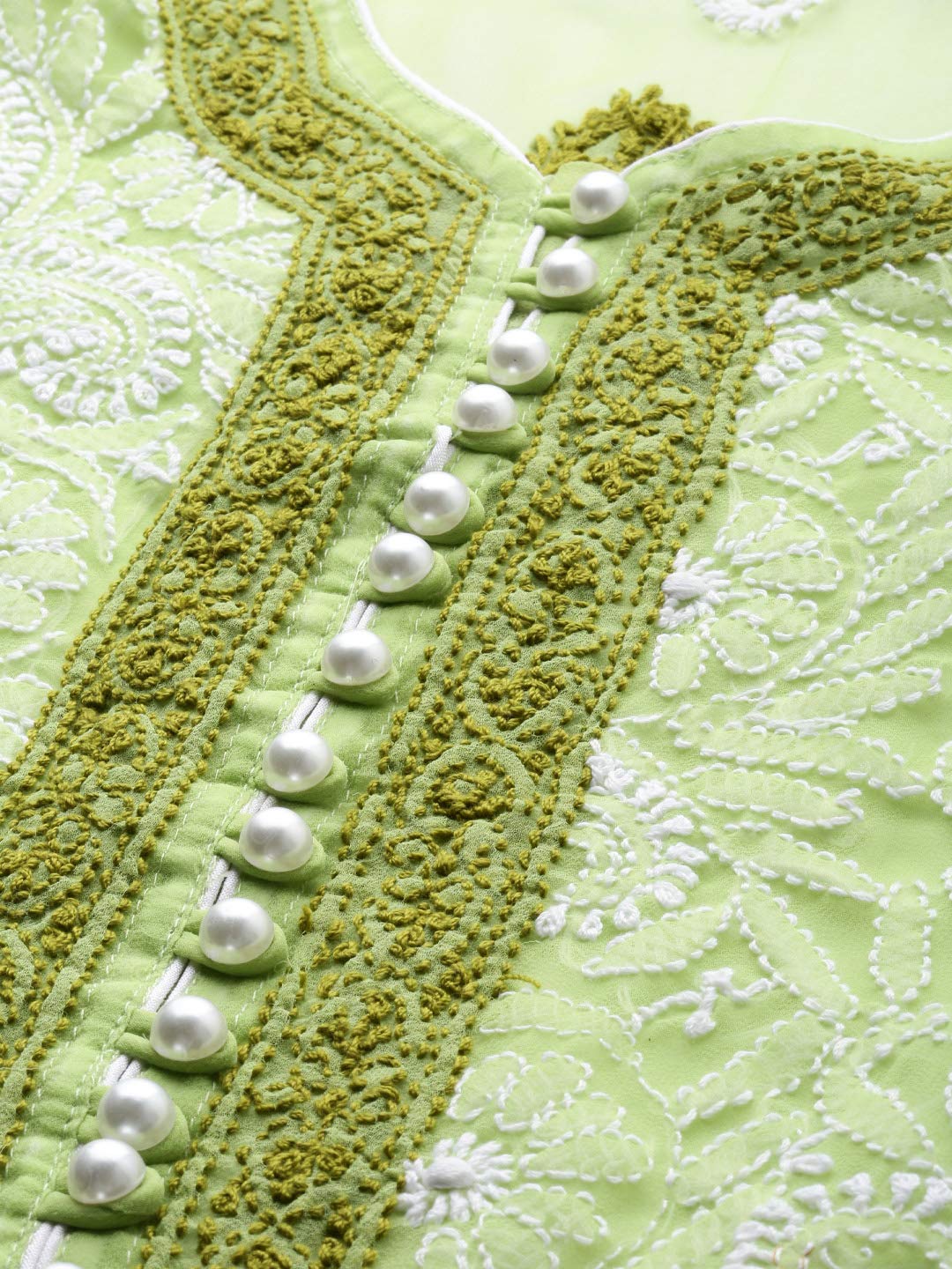 Ada Women's  Hand Embroidered Faux Georgette Lucknowi Chikankari Kurti with Slip