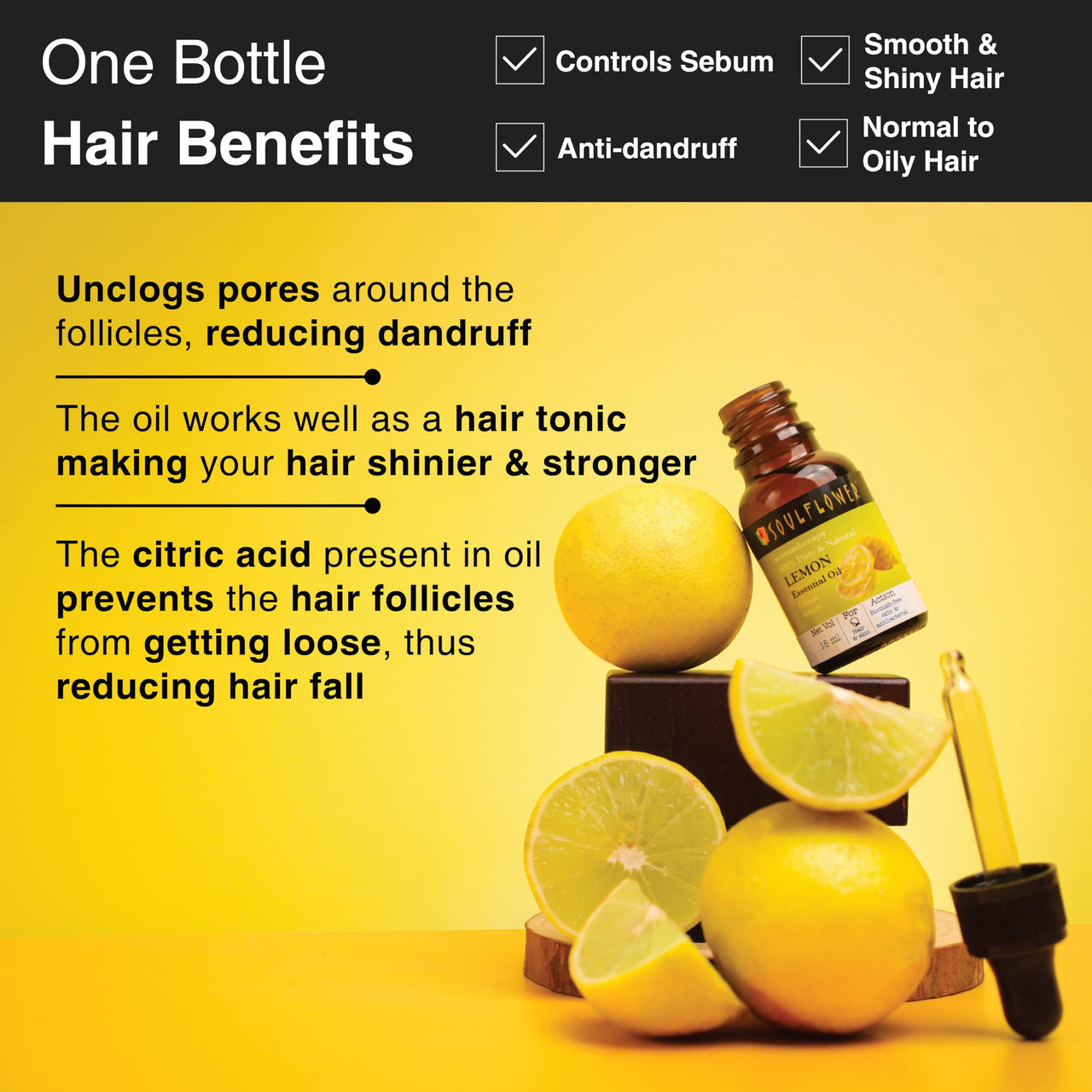 Soulflower Lemon Essential Oil | Hair Fall Control, Pimple, Acne Care, Skin Care & Oil Control | 100% Organic, Pure, Natural & Undiluted Premium Essential Oil|15ml