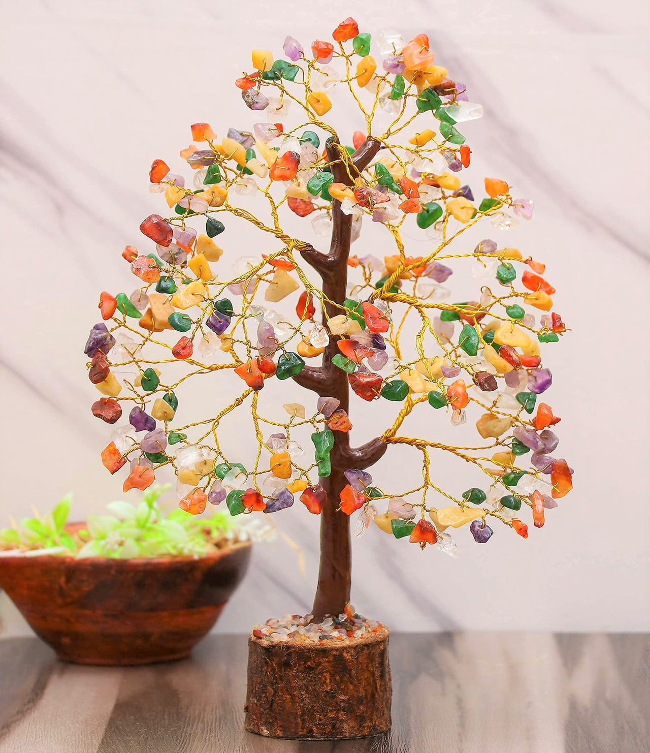 Chakra Tree - Crystal Tree - Gemstone Tree - Feng Shui Tree - Money Tree Bonsai - Healing Crystal - 7 Chakra Tree of Life - Home Decor - Spiritual Gift - Seven Chakra Tree - Handmade Crystal Gift Mix Chakra (Golden Wire)