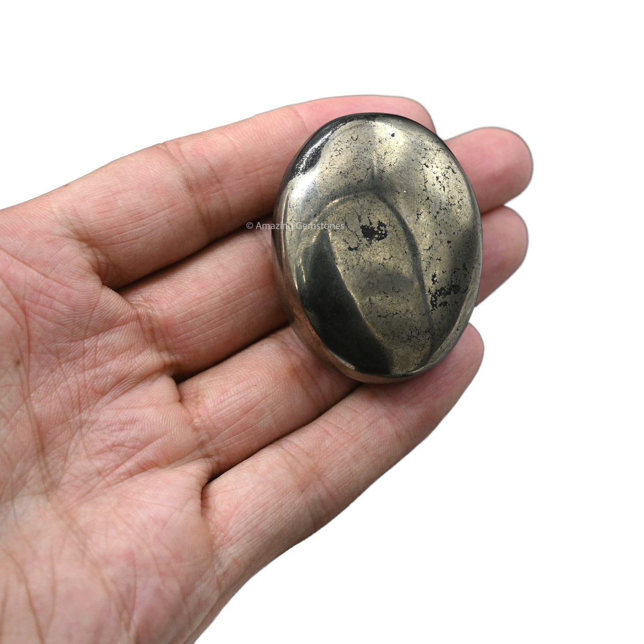 Pyrite Palm Stone - Pocket Massage Worry Stone for Natural Body Chakra Balancing, Reiki Healing and Crystal Grid Pyrite (Large)