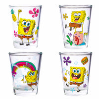 Silver Buffalo SpongeBob SquarePants Poses Floral Krabby Patty 4-Pack Mini Glass Set, 1.5 Ounces