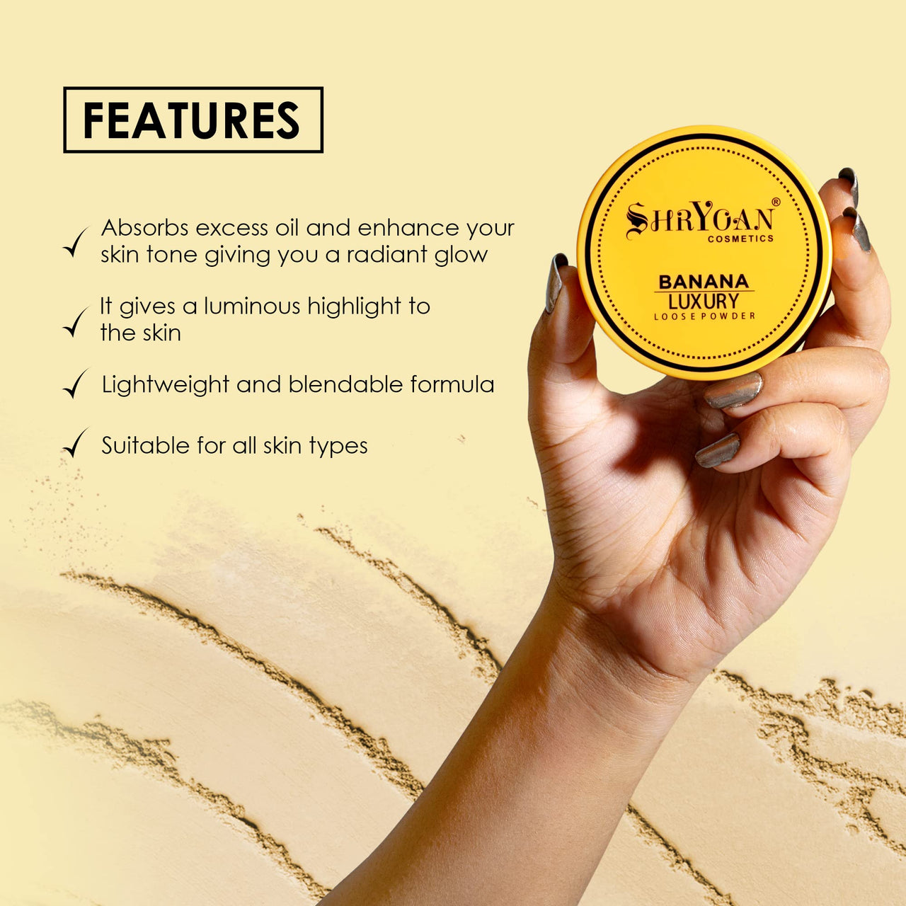 Shryoan Banana Luxury Loose Powder|Oil Control Banana Loose Powder | Make Up Setting Loose Powder| Long-lasting Coverage Reduces Shine (Pack of 2)