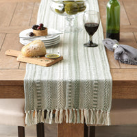 DII Farmhouse Braided Stripe Table Runner Collection, 15x108 (15x113, Fringe Included), Artichoke Green 15x108