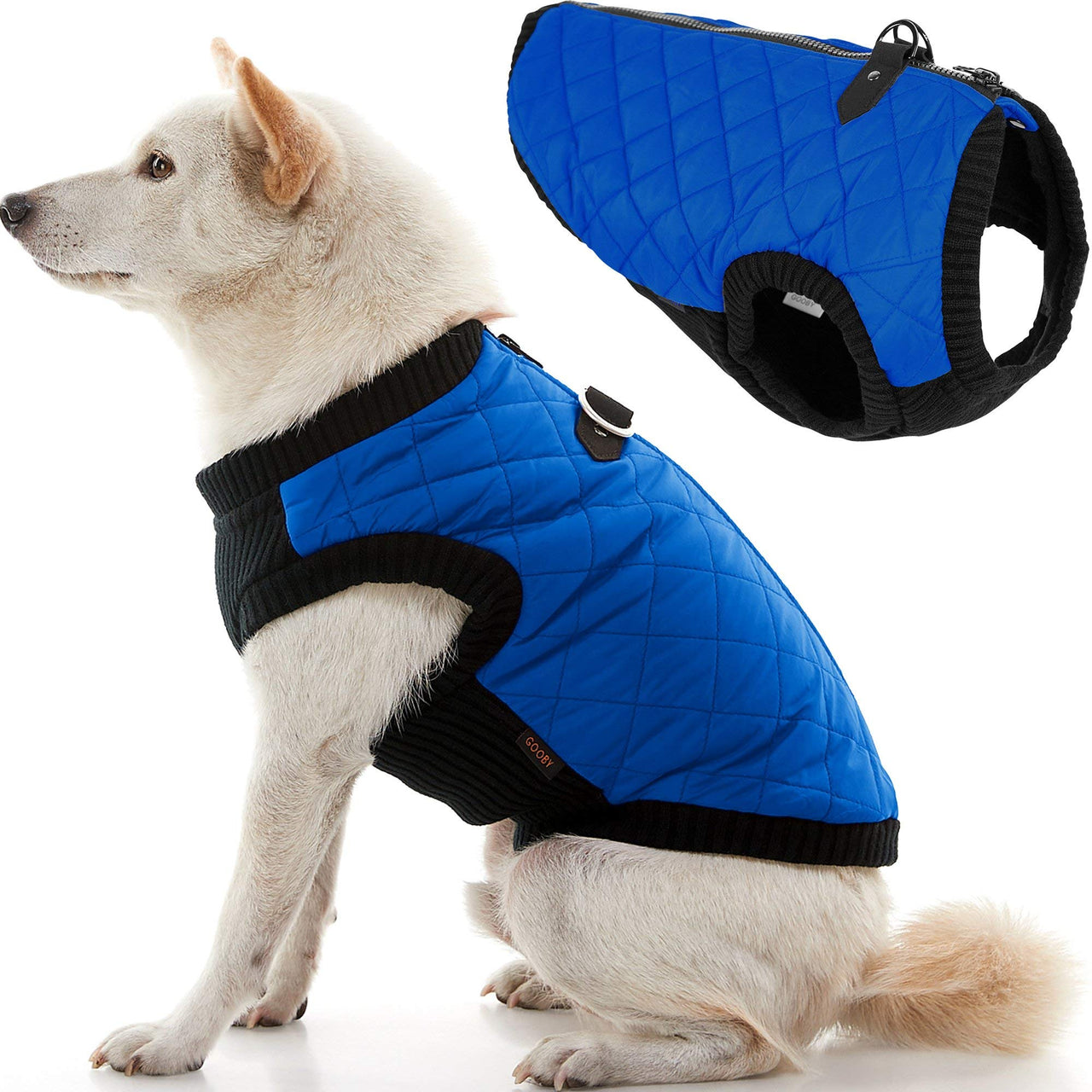 Gooby Fashion Vest Dog Jacket - Blue, X-Large - Warm Zip Up Dog Bomber Vest with Dual D Ring Leash - Winter Water Resistant Small Dog Sweater - Dog Clothes for Small Dogs Boy or Medium Dogs X-Large chest (~20.5")