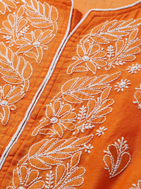 Ada Hand Embroidered New Lucknowi Chikankari Chanderi Kurta Kurti for Women A411175