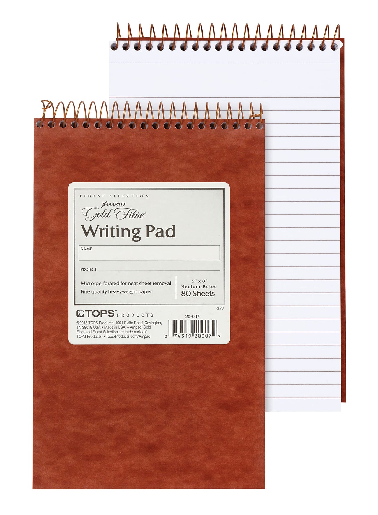 Ampad Gold Fibre Retro Writing Pad, Red Cover, White Paper, 5 x 8, Medium Rule, 80 Sheets, 1 Each (20-007)