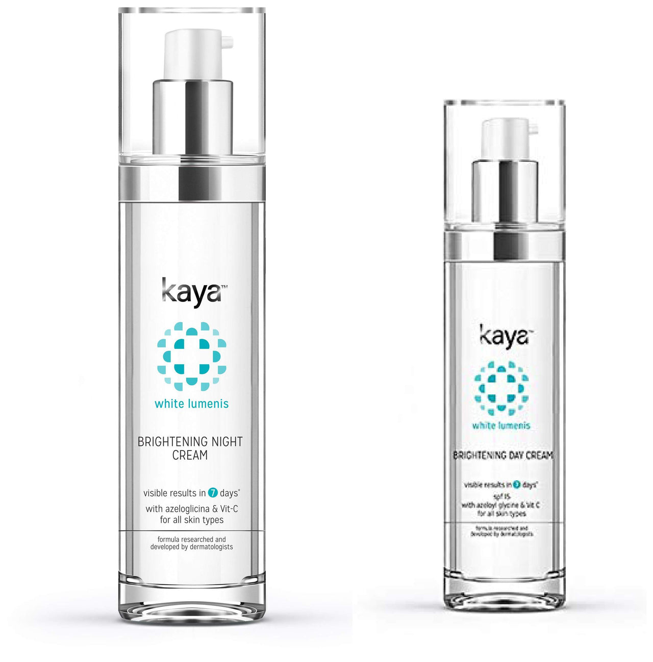 Kaya Clinic Brightening Night Cream, Azeloyl Glycine & Imperata Cylindrica extracts for lighter & brighter skin, 50 ml And Brightening Day Cream, 50ml