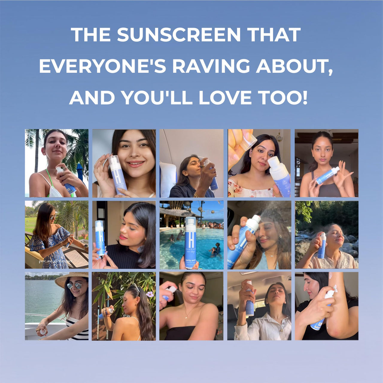 Happier Sunscreen Spray SPF 50 PA++++ | Hydrating Sunscreen Spray for Face & Body | Water Resistant, Broad Spectrum, Non-greasy, No White Cast, Lightweight, Long-lasting Protection for All Skin Types