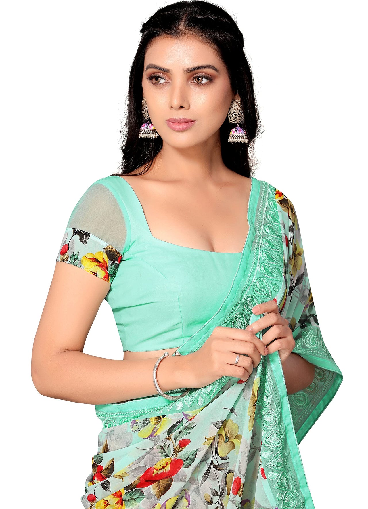 Shangrila Designer Digital Pastel Prints Weightless Georgette Saree With Blouse Piece