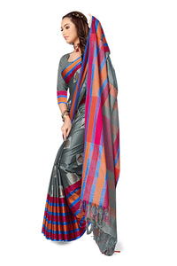 GRECIILOOKS Women's  Art Cotton Silk With Golden Border Printed Soft Silk Saree With Blouse Piece