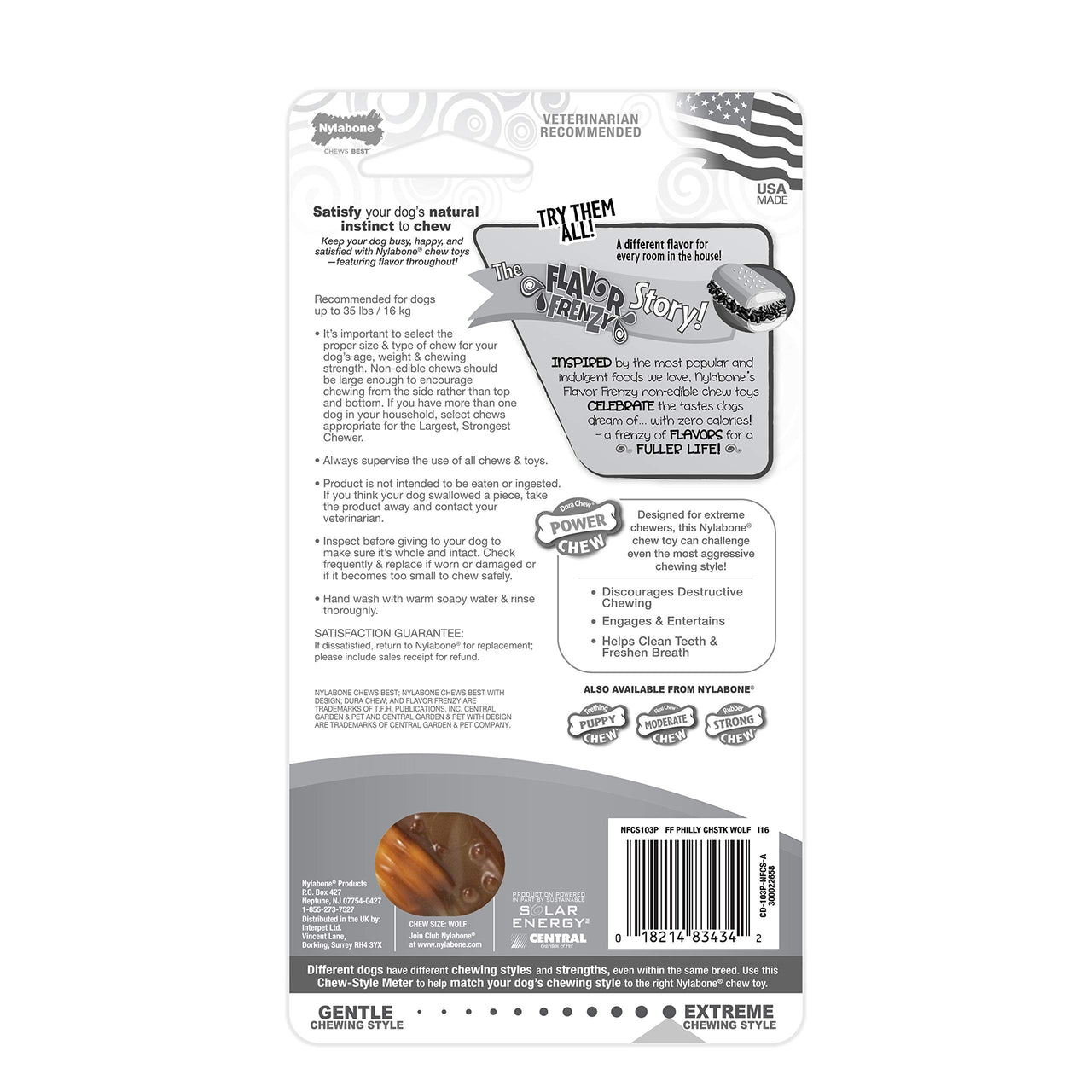 Nylabone Flavor Frenzy Power Chew Dog Toy Philly Cheesesteak Medium/Wolf (1 Count) Medium up to 35 lbs.