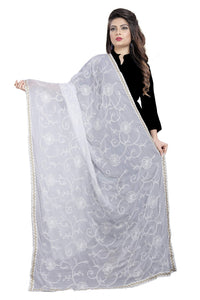 AKSHAR LLC Women's  Designer Pure Chiffon Dupatta with Pure Cotton Thread Embroidery Work