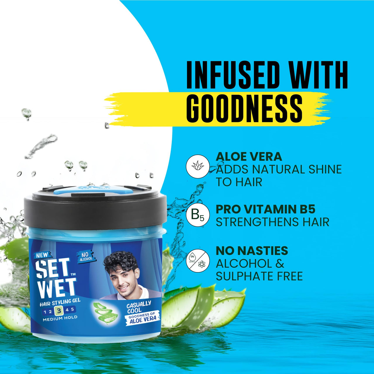 Set Wet Styling Hair Gel for Men - Casually Cool, 250gm | Medium Hold, High Shine | For Medium to Long Hair |No Alcohol, No Sulphate