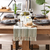 DII Farmhouse Braided Stripe Table Runner Collection, 15x108 (15x113, Fringe Included), Artichoke Green 15x108