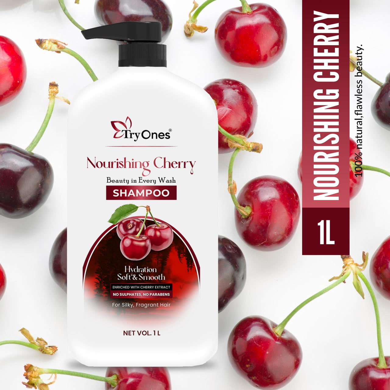 TryOnes Nourishing Cherry Shampoo Hydration Soft & Smooth I Strong & Shiny Hair | Shampoo for Women and Men_1000 ML