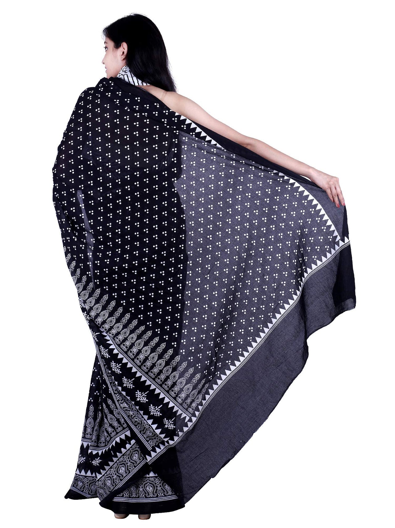 Kwatchi women & girls 100% pure cotton mulmul,Sanganeri Block Print, Traditional Ethnic Un stiched Blouse Piece (Black) Black