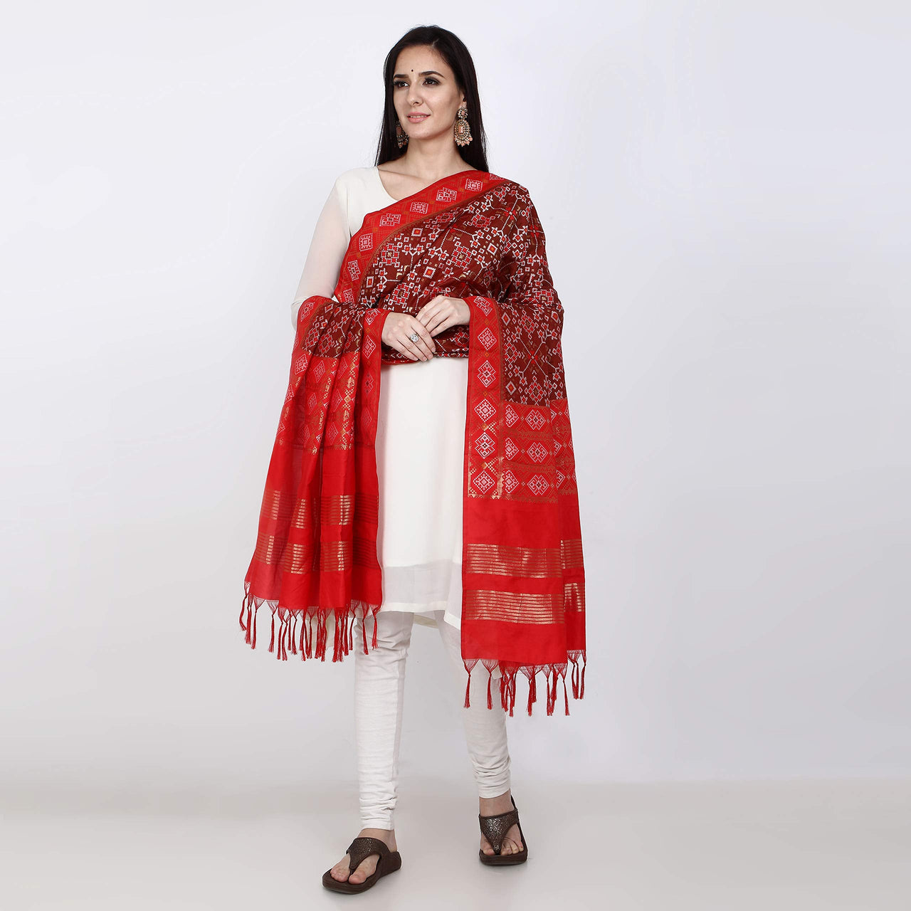 KAPAAHA Women's  Woven Design Silk Blend Dupatta Free Size