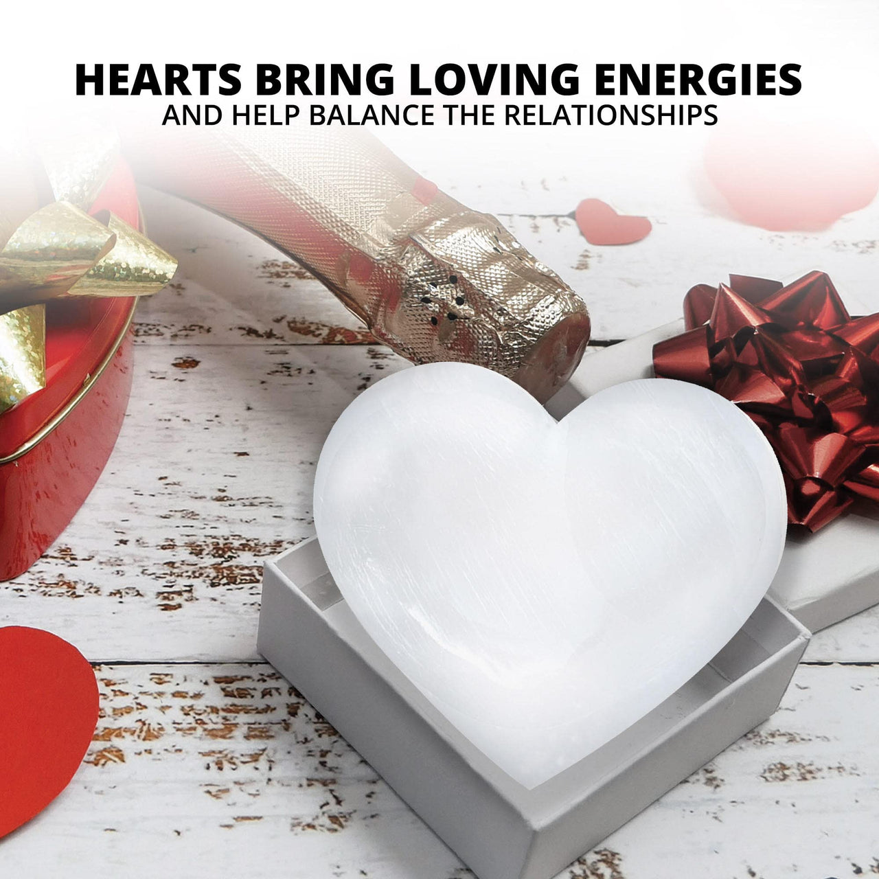 Himalayan Glow 10cm Selenite Crystal Heart Stone for Healing and Meditation, Stone-10 cm, White