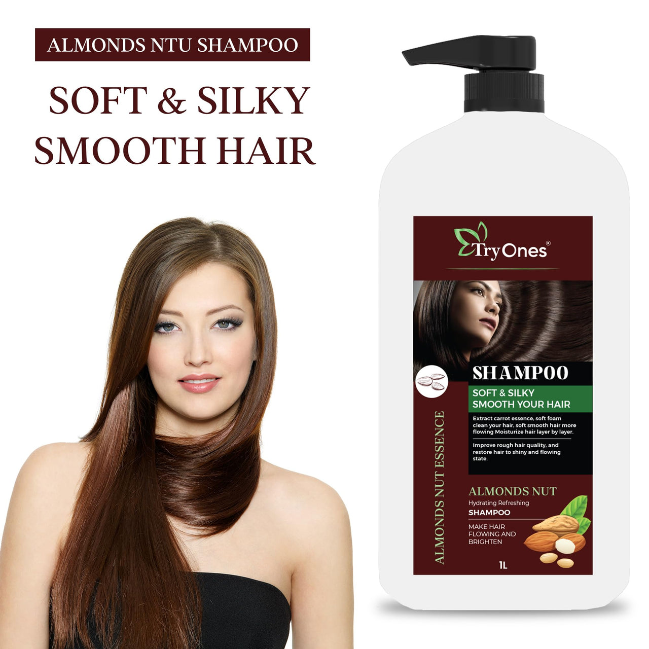 TryOnes Almond Nut Hair Shampoo Thick And Glossy Shampoo|For Gorgeous Shiny Hair |With The Goodness Of Badam Shampoo_1000_ML