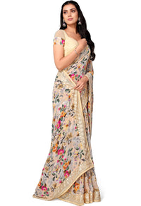 Shangrila Designer Digital Pastel Prints Weightless Georgette Saree With Blouse Piece