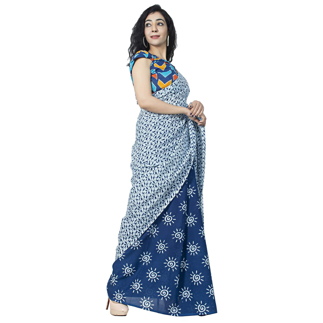 Kwatchi women & girls 100% pure cotton mulmul,Sanganeri Block Print, Traditional Ethnic Un stiched Blouse Piece (Black) Black