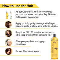 Rey Naturals Almond Oil & Castor Oil For Hair Growth, Hair Fall Control & Hydrated Scalp (Arandi Ka Tel, Badam Oil) - 200ml*2 | Cold Pressed Oil For Healthy Hair | Herbal Hair Oil For Men & Women