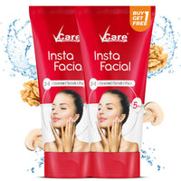 VCare Insta Facial Cream For Face Scrub, Cleanse And Skin Care Mask For Oily And Dry Skin | Instant Glow Brightening Face Pack With Songyi Mushroom And Walnut 50 Gm