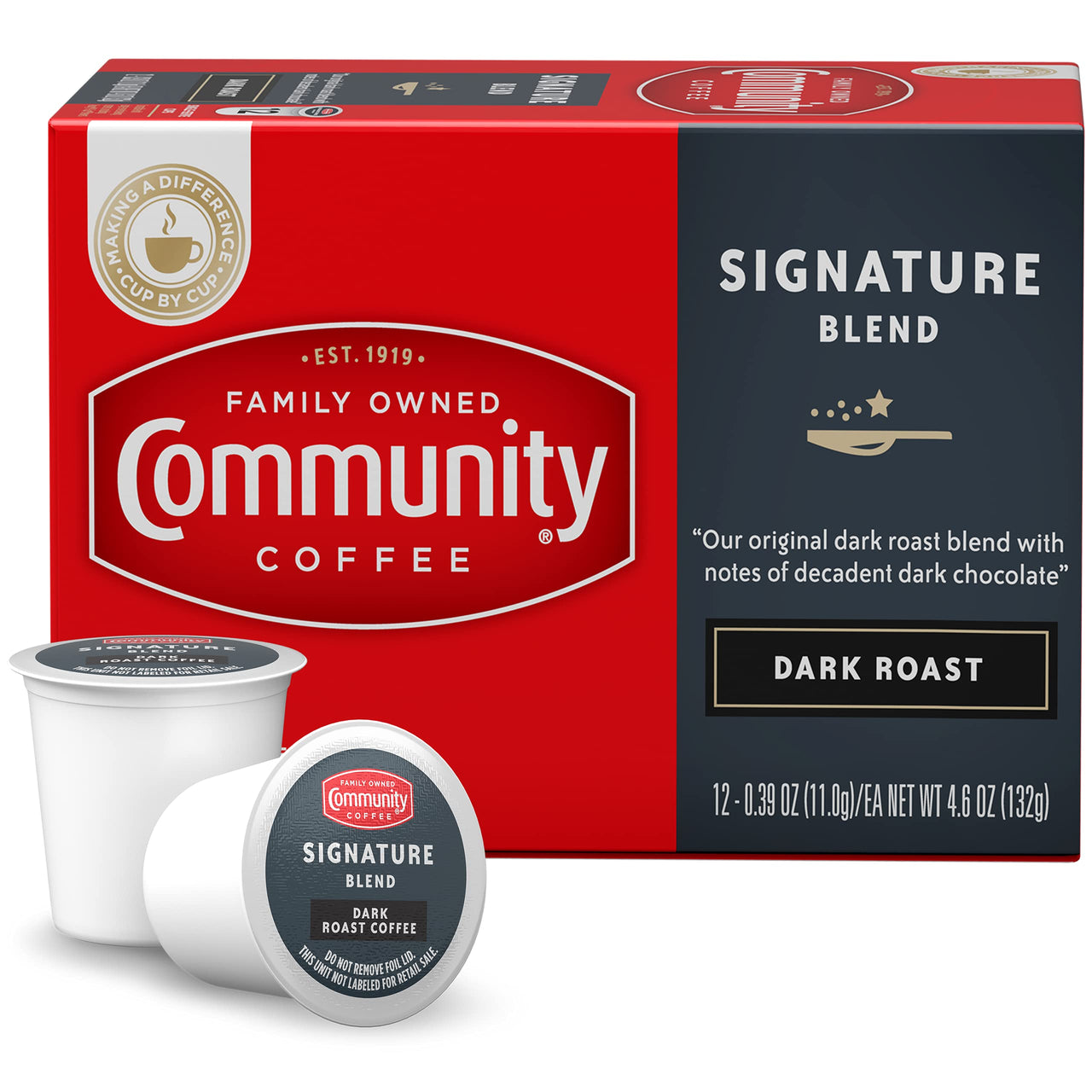 Community Coffee Signature Blend 12 Count Coffee Pods, Dark Roast, Compatible with Keurig 2.0 K-Cup Brewers, 12 Count (Pack of 1)