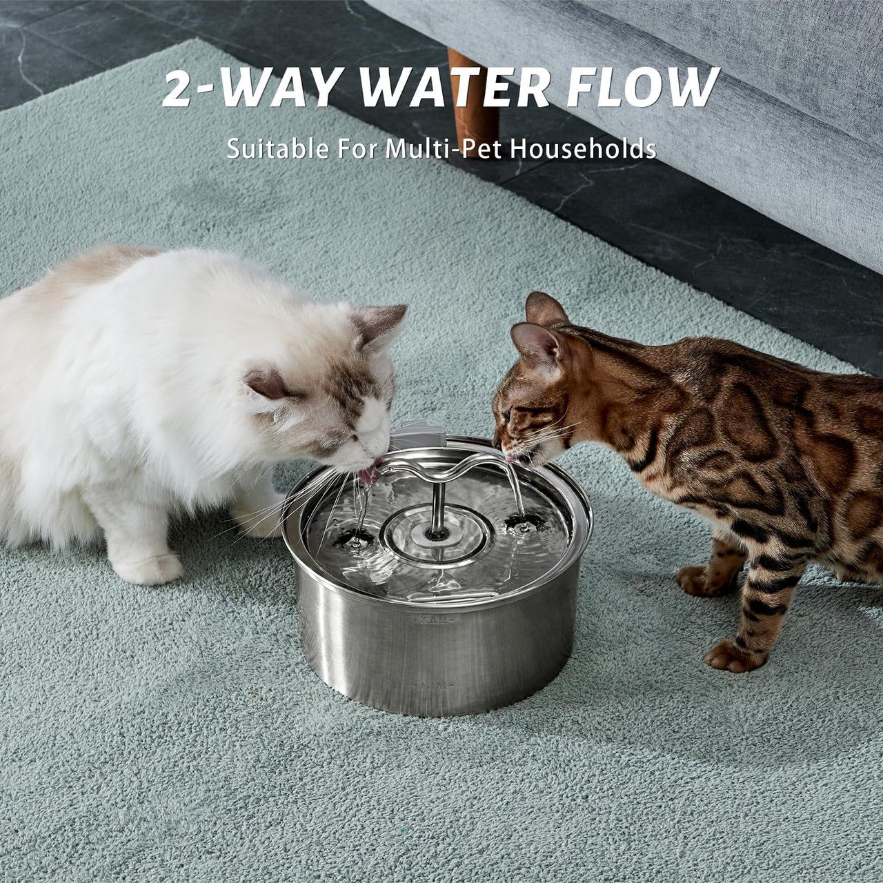 DOOOB Cat Water Fountain, 3.2L/108OZ Stainless Steel Pet Water Dispenser Automatic Metal Dog Drinking Fountains Water Bowl with Replacement Filters Ultra-Quiet Pump