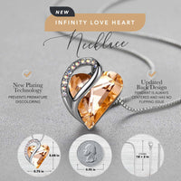 Leafael Women’s Silver Plated Infinity Love Heart Pendant Necklace with Birthstone Crystals, Jewelry Gifts for Her, 18 + 2 inch Chain, Anniversary Birthday Mother's  Necklaces for Wife Mom Girlfriend 16-Energy-Calcite Orange