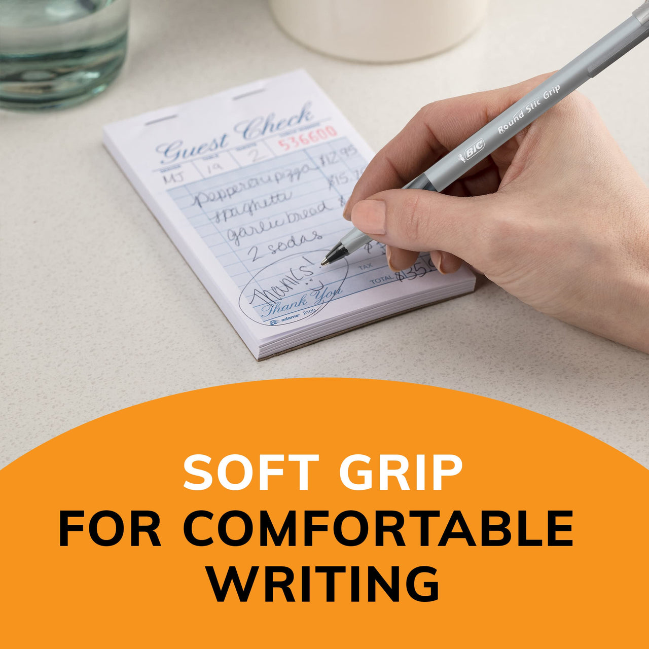 BIC Round Stic Grip Xtra Comfort Ballpoint Pen, Medium Point (1.2mm), Black, 12-Count