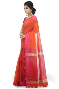 BENGAL HANDLOOM Women's  Art Silk Cotton Stripe Saree With Blouse Piece