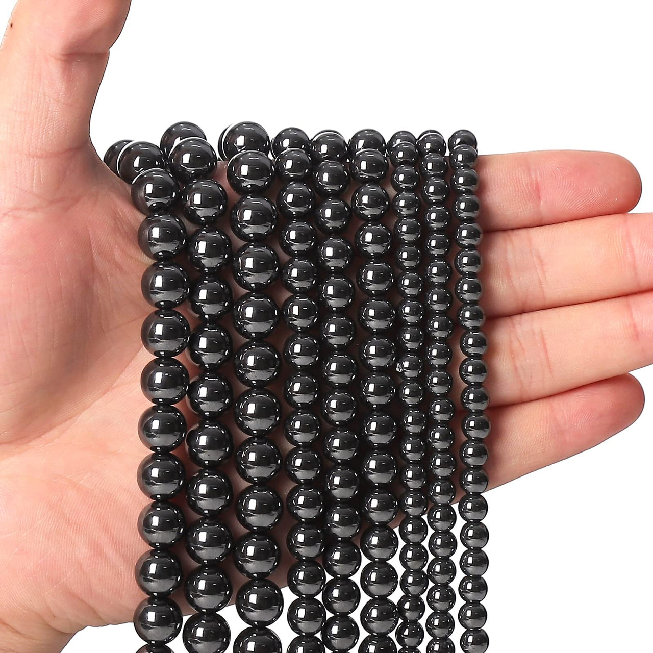 35pcs 10mm Natural Black Hematite Gemstone Beads Energy Healing Crystal Round Loose Stone Beads for Jewelry Making, DIY Bracelets Necklaces