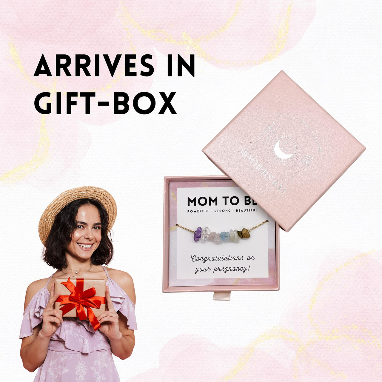 Mother’s Ray Pregnancy Crystal Necklace – 18k Gold-Plated Mom Necklace for Mothers To Be – Healing Crystal Necklace with Amethyst, Rose Quartz, Moonstone – Pregnancy New Mom Gifts for Women