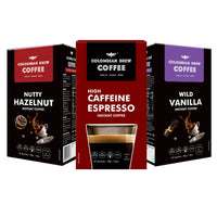 Colombian Brew Coffee Powder High Caffeine Espresso Instant 50g, Vanilla Instant 50g, Hazelnut Instant 50g, Buy 2 Get 1 Free