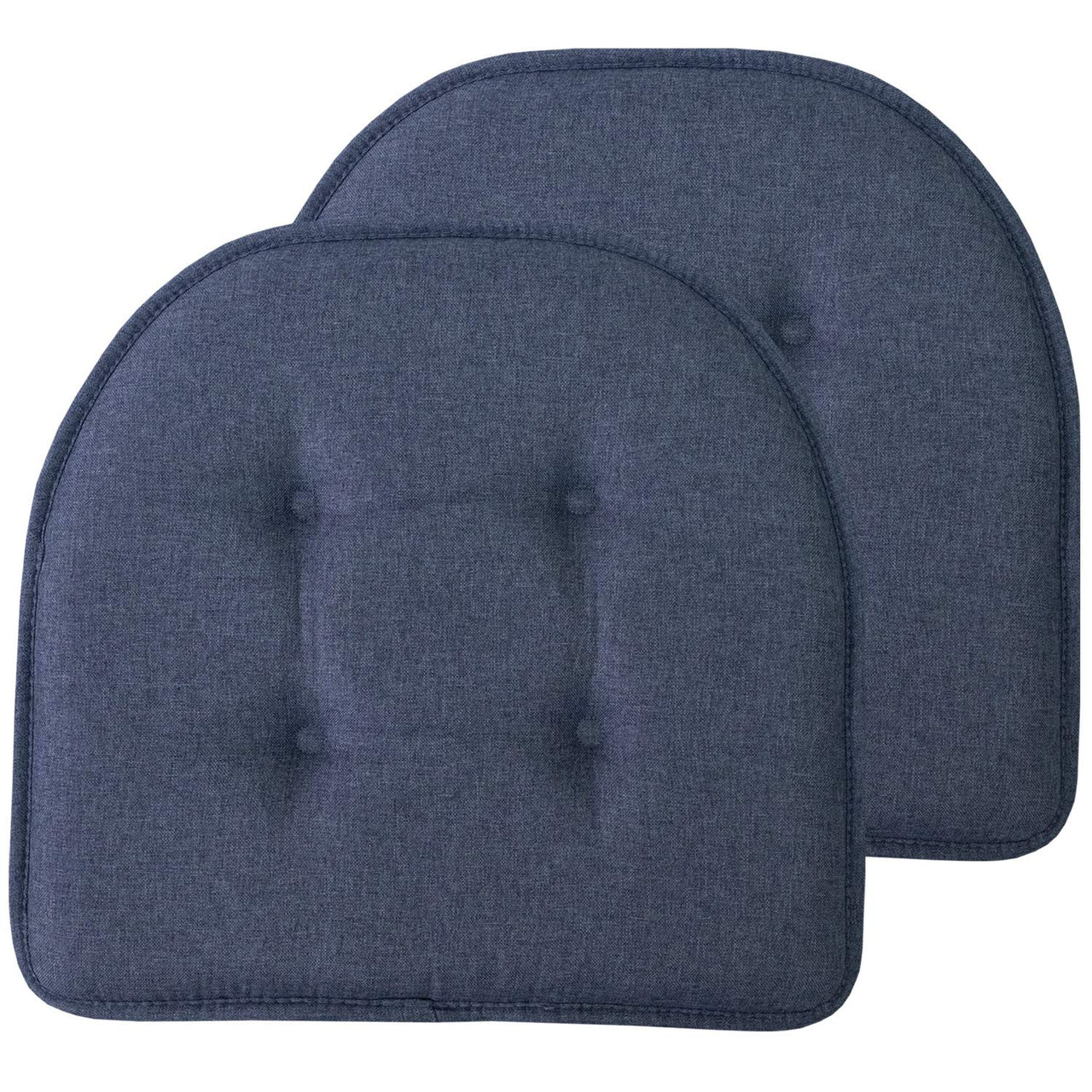 Sweet Home Collection Chair Cushion Memory Foam Pads Tufted Slip Non Skid Rubber Back U-Shaped 17" x 16" Seat Cover, 2 Count (Pack of 1), Denim Blue 2 Pack