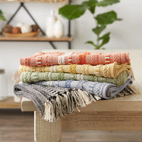 DII Farmhouse Braided Stripe Table Runner Collection, 15x72 (15x77, Fringe Included), Stonewash Blue 15x72