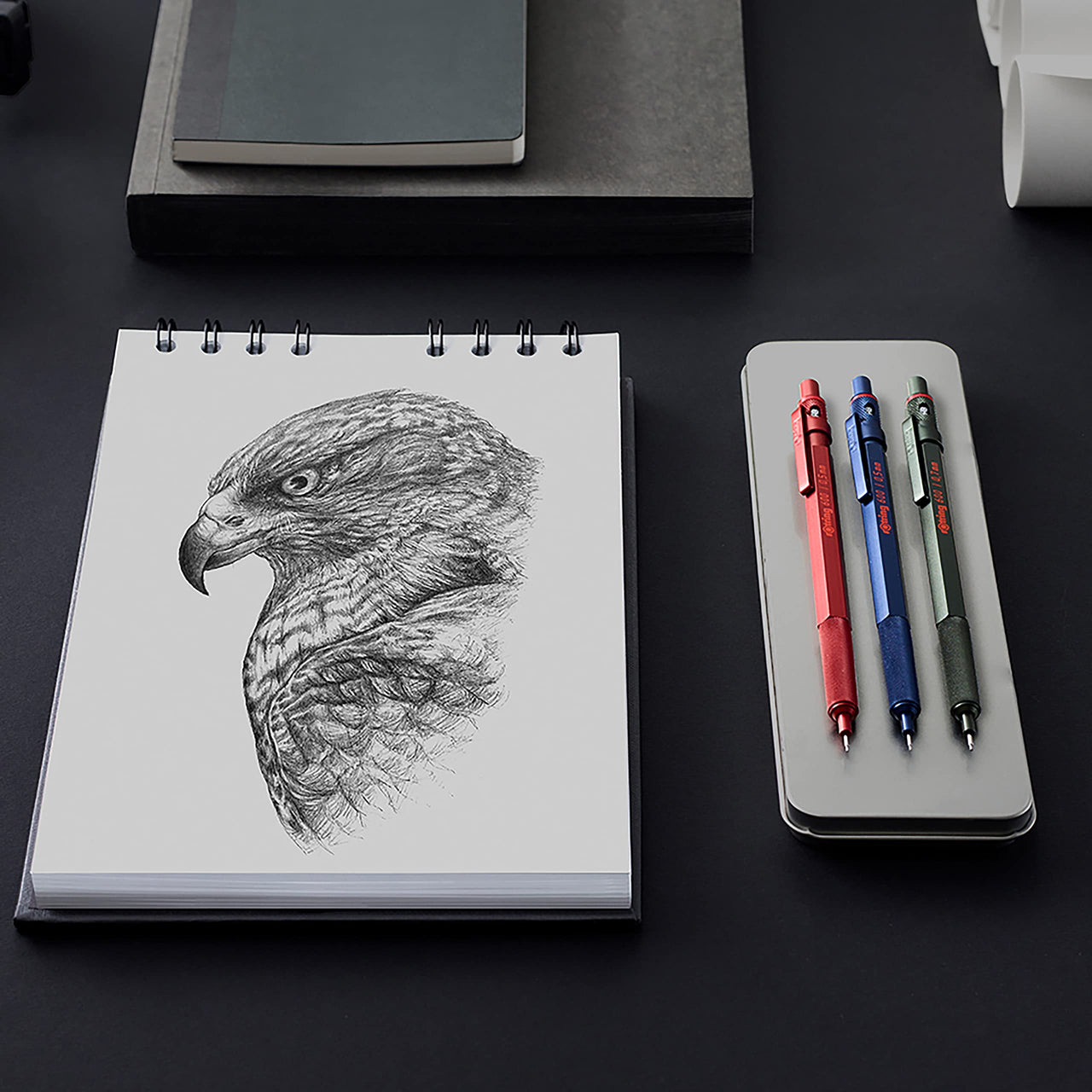 Rotring 600 Mechanical Pencil, HB 0.5 mm, Blue All-Metal Body, Hexagonal Barrel