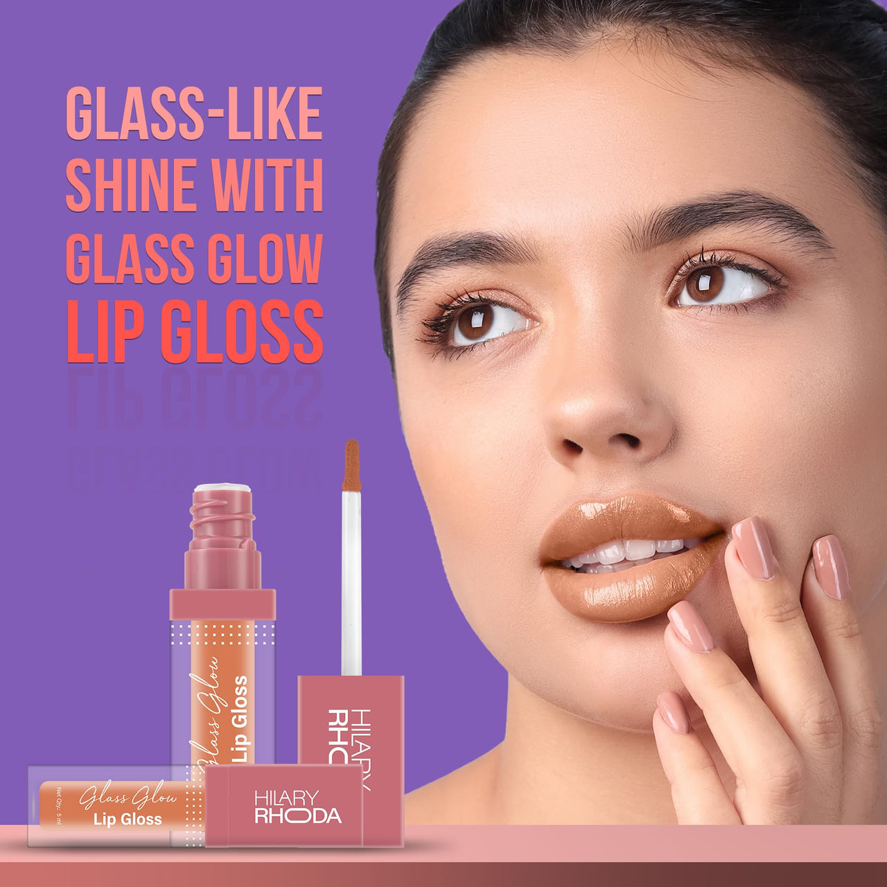 Hilary Rhoda Glass Glow Lip Gloss | Nourishing & Hydrating Lip Gloss | Sheer Coverage | High Shine | Juicy & Plump Lips | Glides on Smoothly | 5ml (Sweet Maple - Shade 03)