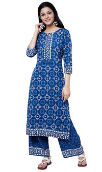 rytras Women's  Straight Rayon Kurti with Palazzos and Dupatta Set