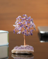 Amethyst Chakra Tree of Life - Natural Amethyst Cluster Base, Crystal Tree for Positive Energy, Handmade Gemstone Tree, Feng Shui Decor - Wire Money Tree Bonsai, Purple Healing Crystal, Spiritual Gift Ac Amethyst Cluster Base